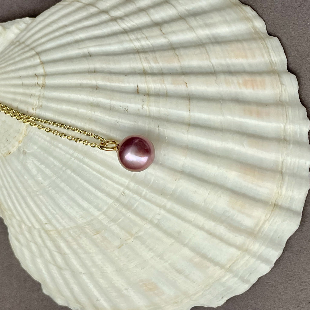 10.5 deep purple round Japan Kasumi pearl pendant necklace