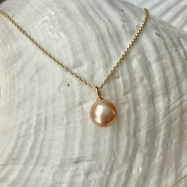 11mm metallic luster soft apricot color Japan Kasumi pearl pendant necklace