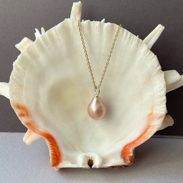 baroque light peach Japan Kasumi pearl pendant on sterling silver