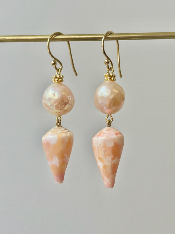 peach Japan Kasumi and pink shell earrings