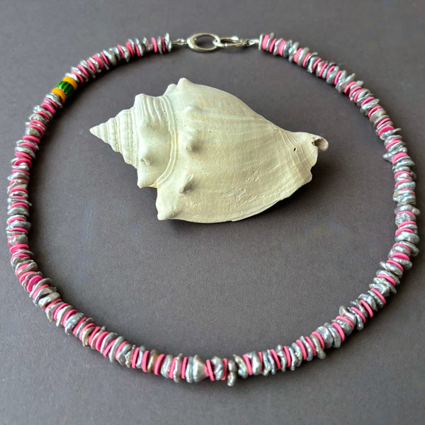 silver and pink stacked FUN necklace