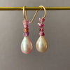 river tumbled spinel beads and fresh water drop pearl earrings