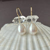 quartz crystals and shiny white drop pearl earrings