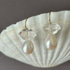 quartz crystals and shiny white drop pearl earrings