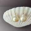 15+mm natural color South Sea Pearl dangle earrings on 14K yellow gold