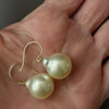 15+mm natural color South Sea Pearl dangle earrings on 14K yellow gold
