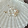 BIG QUARTZ CRYSTALS AND SHINY WHITE DROP PEARL EARRINGS
