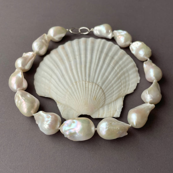 giant white flame pearl choker length necklace
