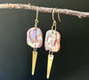 PINK AND MAUVE FRESHWATER KESHI AND GOLD DAGGER EARRINGS IN 14K GOLD
