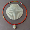 vintage coral and glowing white drop pearl summer necklace