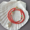 vintage coral and glowing white drop pearl summer necklace