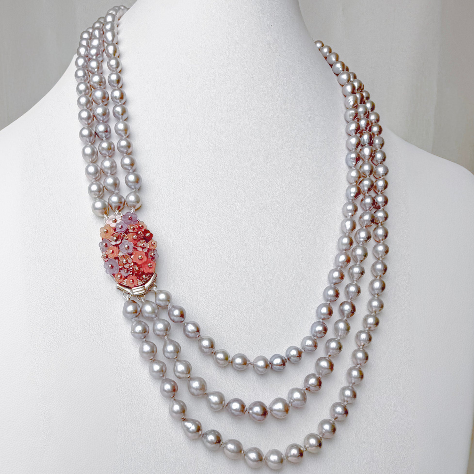 nested silver pearl and bouquet clasp necklace– Kojima Pearl