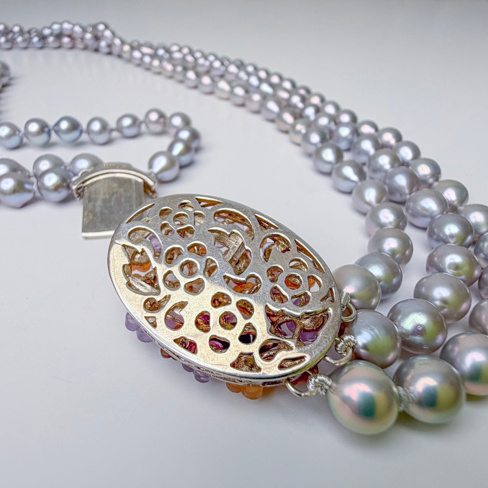 nested silver pearl and bouquet clasp necklace– Kojima Pearl