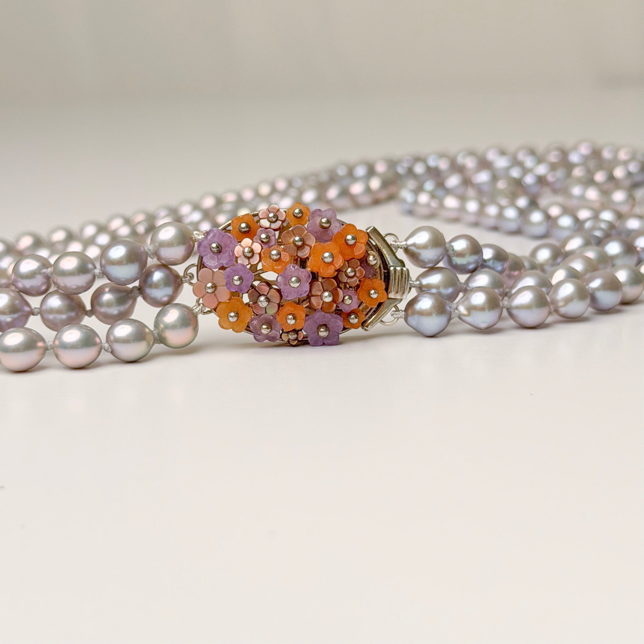 nested silver pearl and bouquet clasp necklace– Kojima Pearl