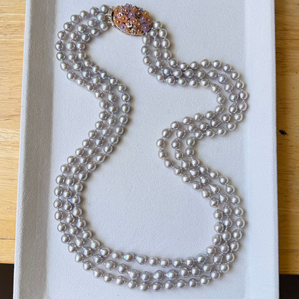 アクセサリー Kisaragi nested silver pearl and bouquet clasp necklace– Kojima Pearl