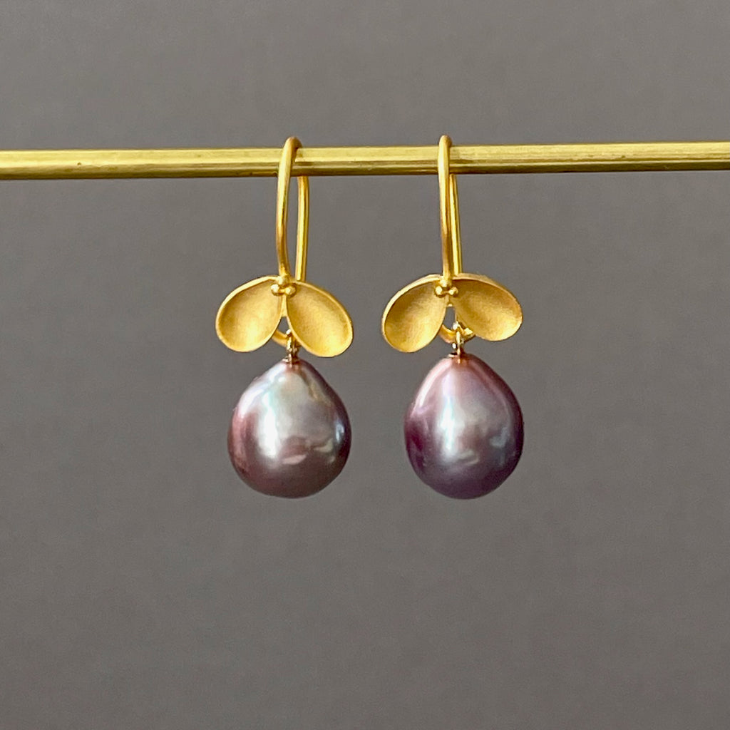 deep lavender fruiting pearl drop earrings