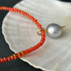 fire opal and Tahitian pearl pendant necklace
