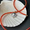 fire opal and Tahitian pearl pendant necklace