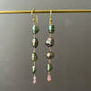 long fancy color Tahitian pearl and sapphire earrings