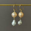 "peach and blue but not too cheeky" pearl earrings