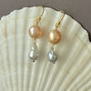 "peach and blue but not too cheeky" pearl earrings