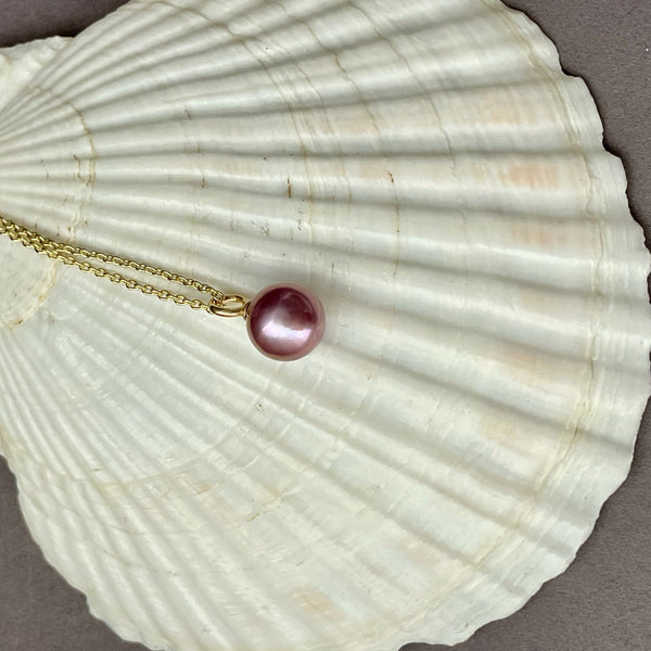 10.5 deep purple round Japan Kasumi pearl pendant necklace
