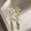 Dogwood bone carving earrings with metallic luster keshi pearls