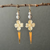 DOGWOOD BONE CARVING EARRINGS WITH SILVER FRESH WATER PEARLS #3