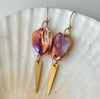 FEATHERWEIGHT PINK AND MAUVE FRESHWATER KESHI AND GOLD DAGGER EARRINGS IN 14K GOLD