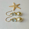 EXQUISITE SOUTH SEA AND BLUE TOPAZ 14K DROP PEARL EARRINGS