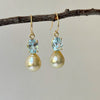 EXQUISITE SOUTH SEA AND BLUE TOPAZ 14K DROP PEARL EARRINGS