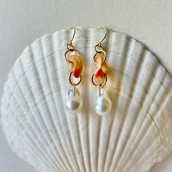 dancing shell and south sea pearl earrings