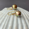 gorgeous pair of Japan Kasumi pearls on solid 18K yellow gold/tiny diamond ear wires
