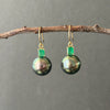 Giant Peacock Tahitian Pearls and Emerald Earrings