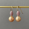 lavender glass and metallic apricot pearl earrings