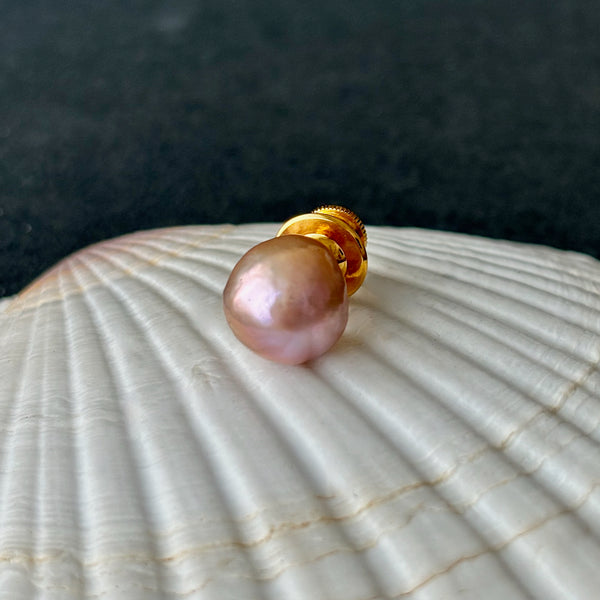 golden coppery pink Japan Kasumi smooth baroque pearl brooch