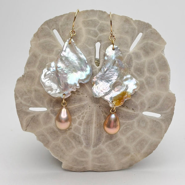 large metallic luster pearl pearls with smaller drop pearl statement earrings 