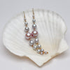 long silver and pink pearl cascade earrings