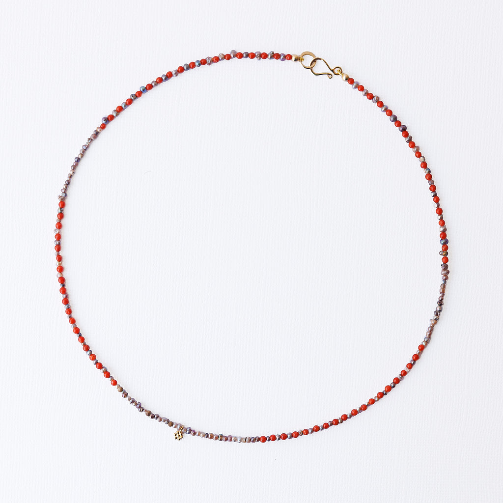 tiny natural pearl and coral bead necklace