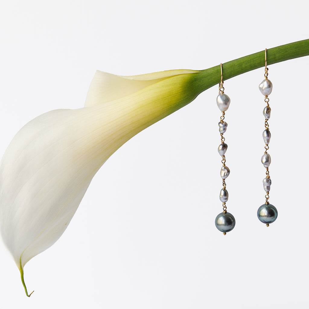 South Sea and Tahitian pearl long dangle earrings