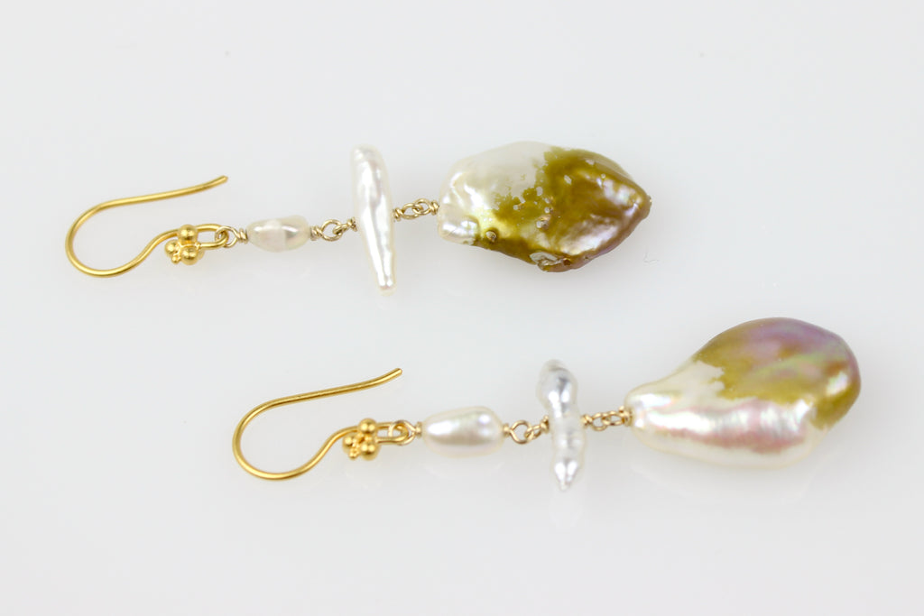 golden fresh water and south sea keshi pearl earrings