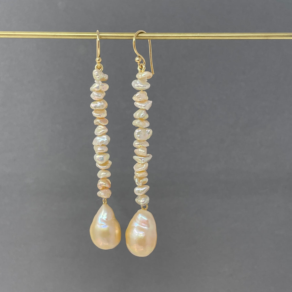 metallic peach forever pearl earrings