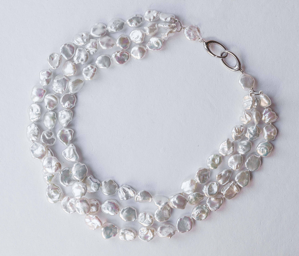 3-Strand White Freshwater Keshi Pearl Necklace