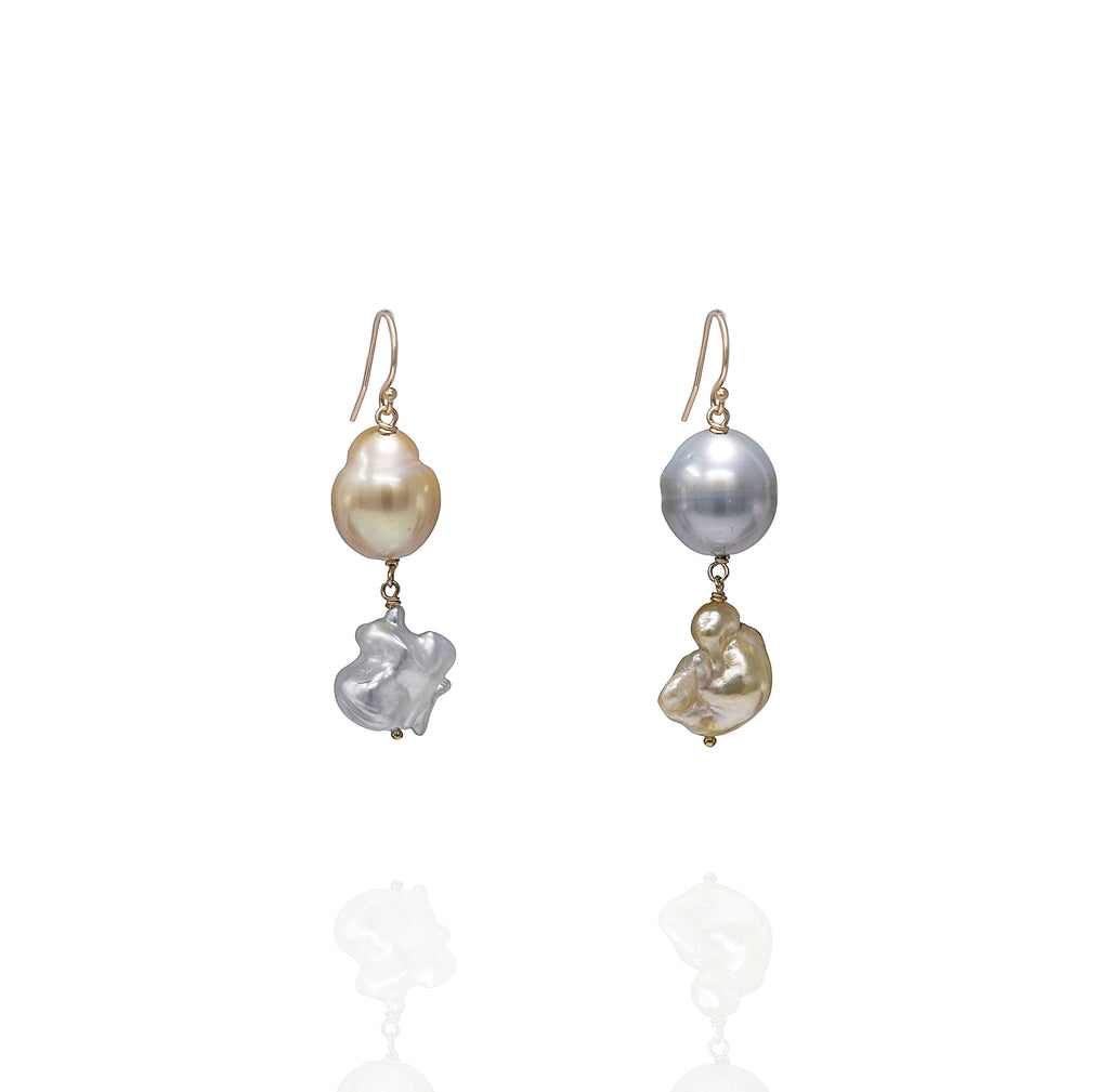 Two-tier Tahitian and South Sea pearl earrings