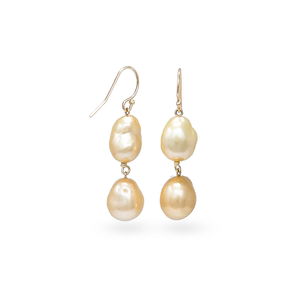 Double Shine Baroque Golden South Sea drop earrings