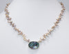 Spiky Chinese freshwater keshi and abalone with quartz necklace