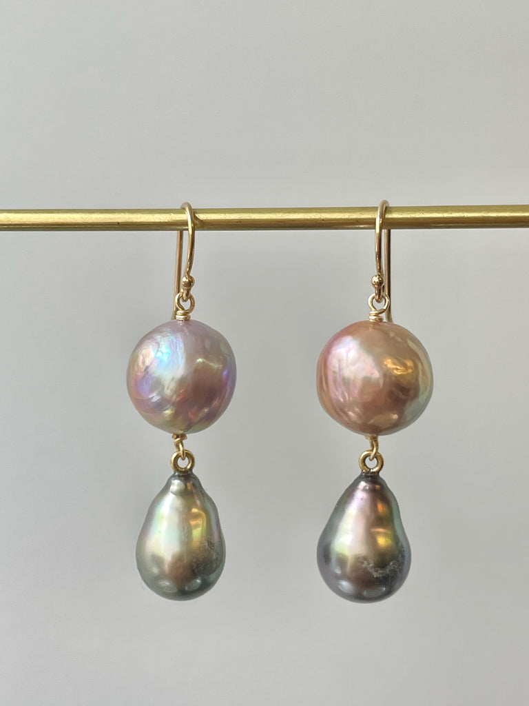 Japan Kasumi and Tahitian drop pearl earrings