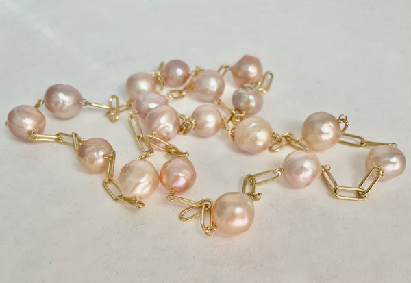 long chain of Japan Kasumi peach pearls #2