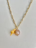 tiny mighty seashell, chain, coral and Japan Kasumi pearl necklace #1