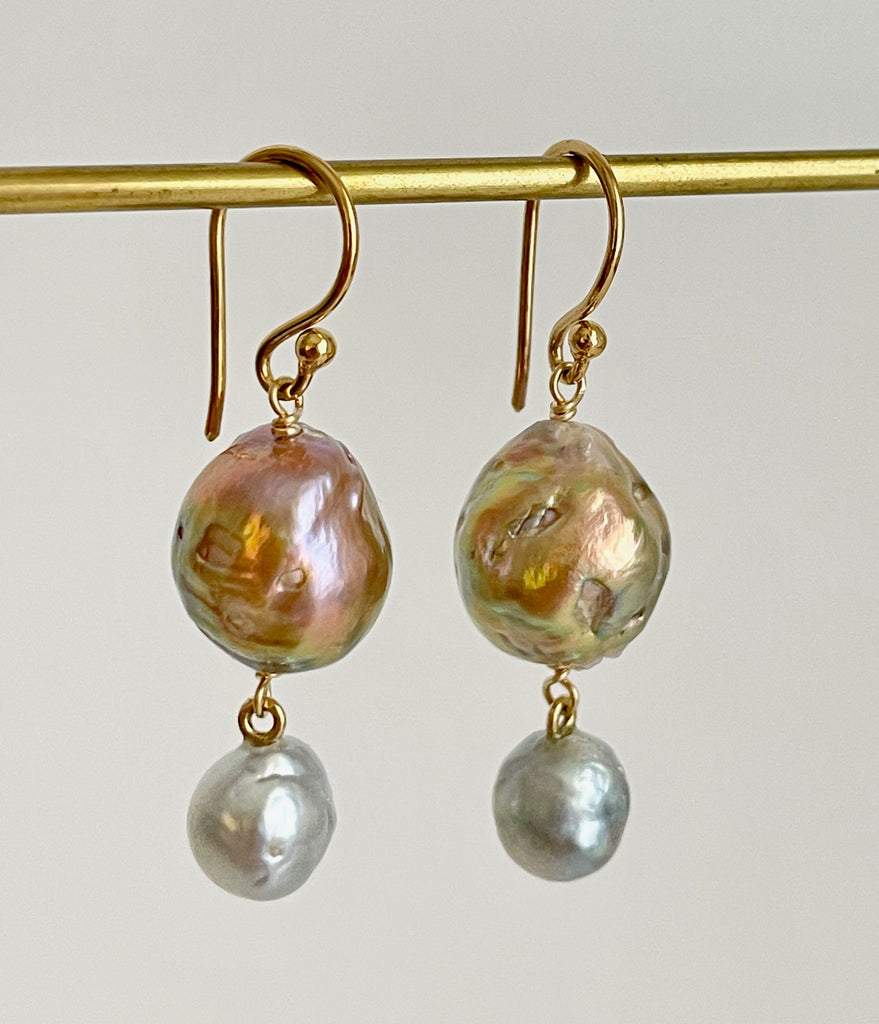 Japan Akoya and Japan Kasumi pearl two tier earrings